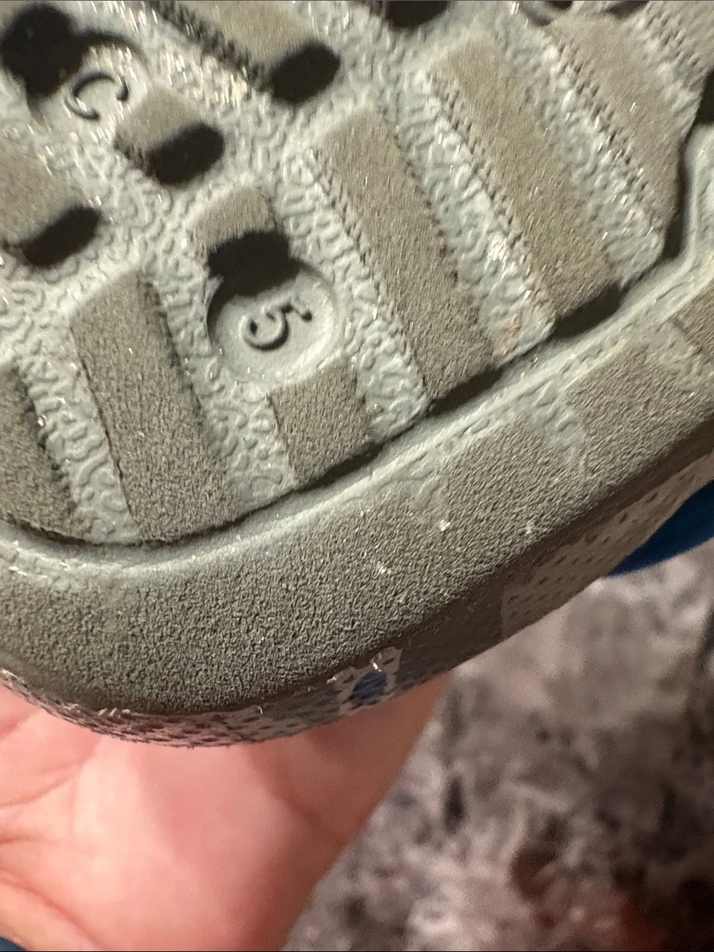 CROCS Kids Gray Camo Clogs with Blue Strap Accents